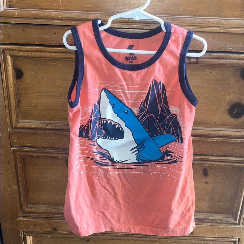 Sporty Shark Adventure Tank Top - Coral and Blue lightly worn